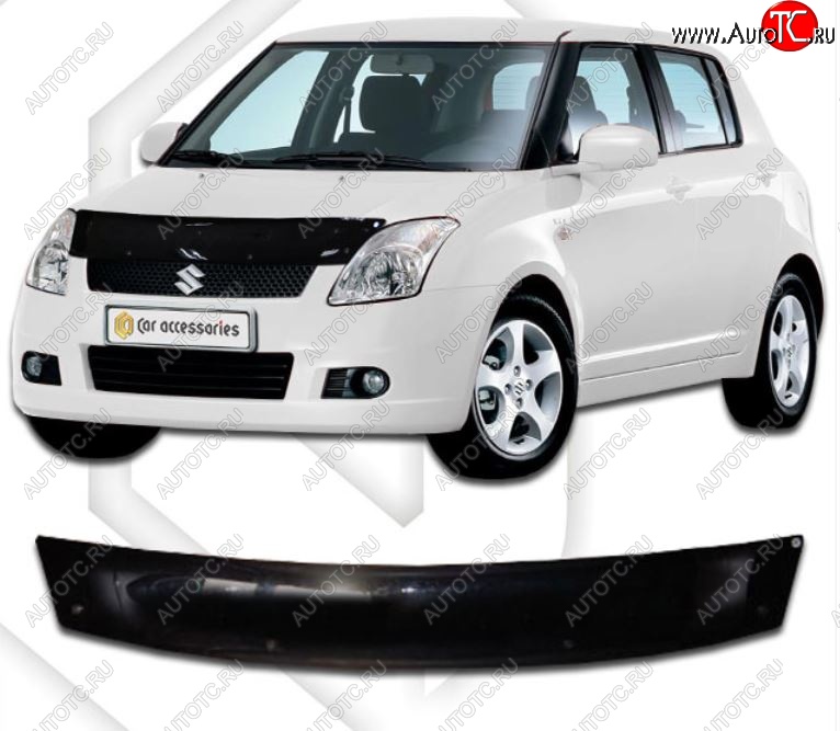 1 899 р. Дефлектор капота CA-Plastic Suzuki Swift ZC дорестайлинг, хэтчбэк 5 дв. (2003-2008) (Classic черный, Без надписи)  с доставкой в г. Керчь