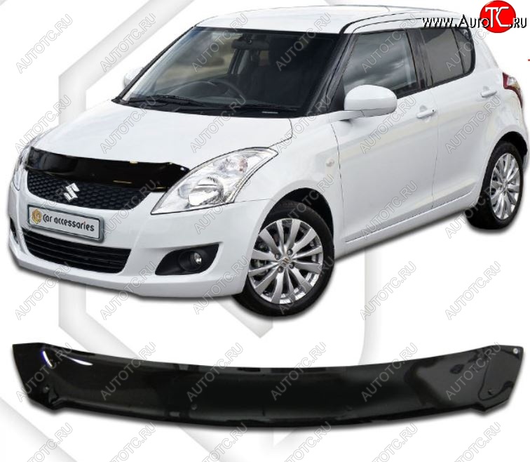 2 699 р. Дефлектор капота CA-Plastic Suzuki Swift ZC72S дорестайлинг, хэтчбэк 5 дв. (2010-2013) (Classic черный, Без надписи)  с доставкой в г. Керчь