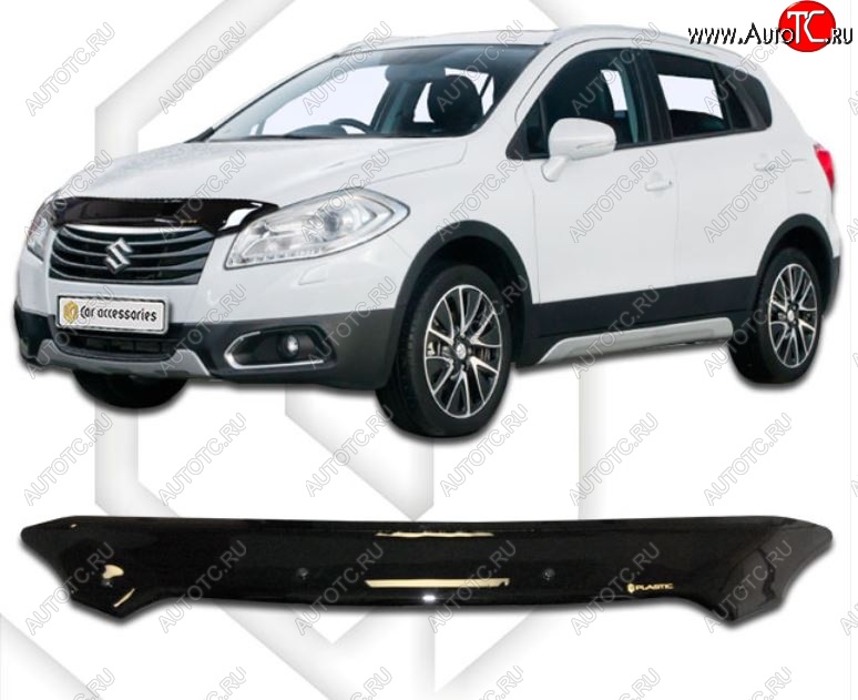 1 899 р. Дефлектор капота CA-Plastic Suzuki SX4 JYB, JYA хэтчбэк дорестайлинг (2013-2016) (Classic черный, Без надписи)  с доставкой в г. Керчь