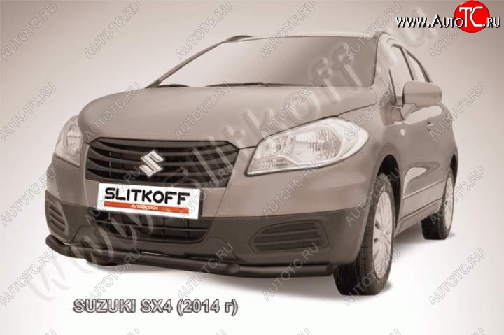 9 649 р. Защита переднего бампер Slitkoff Suzuki SX4 JYB, JYA хэтчбэк дорестайлинг (2013-2016) (Цвет: серебристый)  с доставкой в г. Керчь