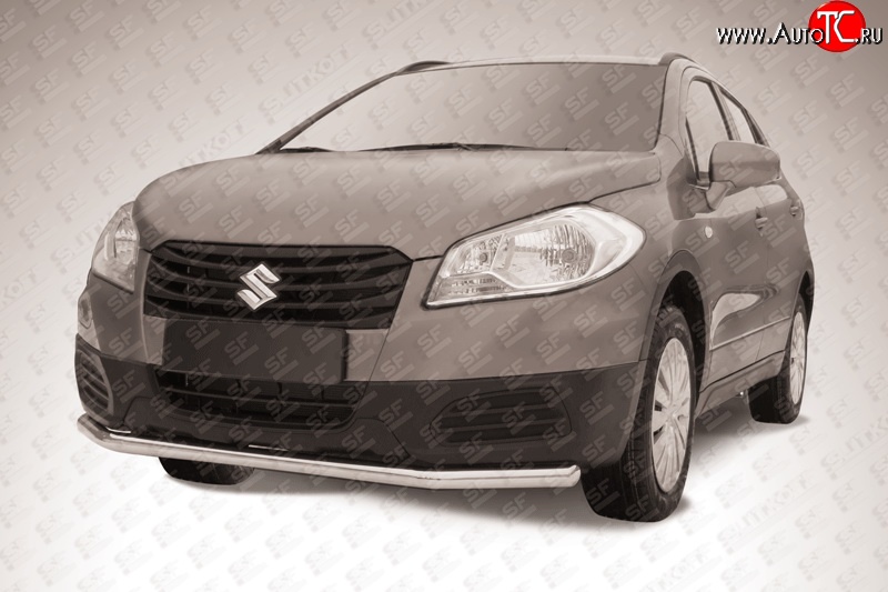 9 999 р. Одинарная защита переднего бампера из трубы диаметром 57 мм Slitkoff  Suzuki SX4  JYB, JYA (2013-2016) хэтчбэк дорестайлинг (Цвет: нержавеющая полированная сталь)  с доставкой в г. Керчь