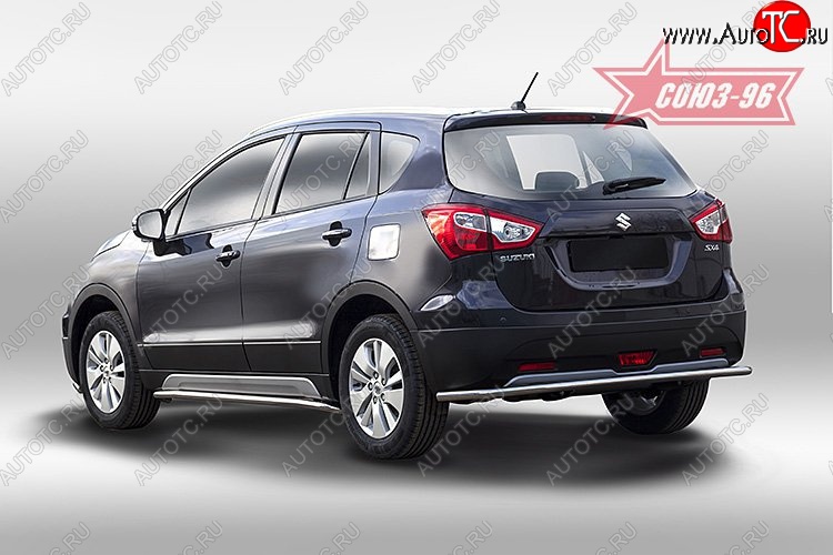 8 189 р. Защита заднего бампера Souz-96 (d42) Suzuki SX4 JYB, JYA хэтчбэк дорестайлинг (2013-2016)  с доставкой в г. Керчь