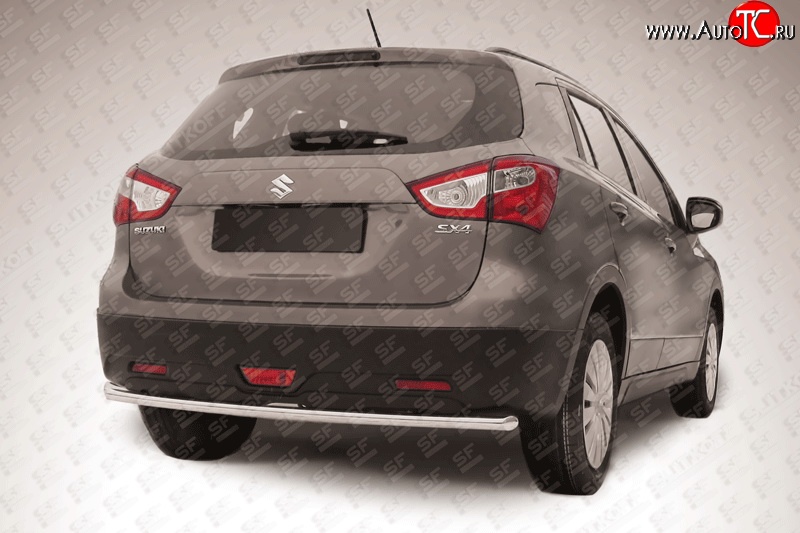 7 949 р. Одинарная защита заднего бампера из трубы диаметром 42 мм Slitkoff  Suzuki SX4  JYB, JYA (2013-2016) хэтчбэк дорестайлинг (Цвет: нержавеющая полированная сталь)  с доставкой в г. Керчь