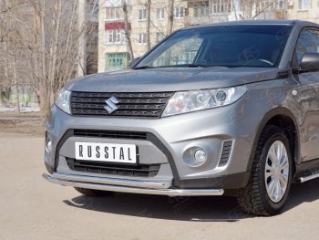 16 949 р. Защита переднего бампера (2 трубыØ42 мм, нержавейка) SLITKOFF Suzuki Vitara LY дорестайлинг (2015-2019)  с доставкой в г. Керчь. Увеличить фотографию 2