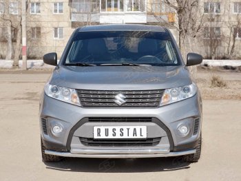 Защита переднего бампера (2 трубыØ42 мм, нержавейка) SLITKOFF Suzuki Vitara  LY (2015-2019) дорестайлинг