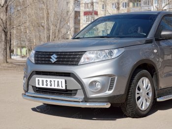 17 699 р. Защита переднего бампера (2 трубы Ø63 и 42 мм, нержавейка) SLITKOFF Suzuki Vitara LY дорестайлинг (2015-2019)  с доставкой в г. Керчь. Увеличить фотографию 2