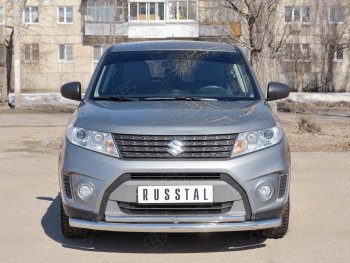 Защита переднего бампера (2 трубы Ø63 и 42 мм, нержавейка) SLITKOFF Suzuki Vitara  LY (2015-2019) дорестайлинг