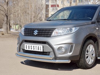 14 599 р. Защита переднего бампера (2 трубы Ø63 и 75х42 мм, нержавейка) Russtal Suzuki Vitara LY дорестайлинг (2015-2019)  с доставкой в г. Керчь. Увеличить фотографию 2