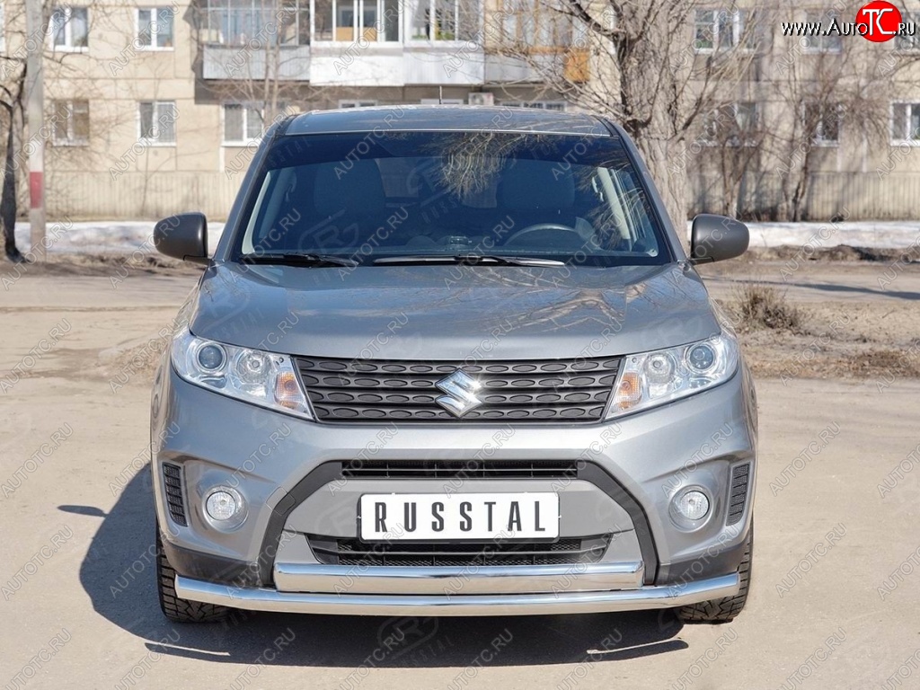 14 599 р. Защита переднего бампера (2 трубы Ø63 и 75х42 мм, нержавейка) Russtal Suzuki Vitara LY дорестайлинг (2015-2019)  с доставкой в г. Керчь