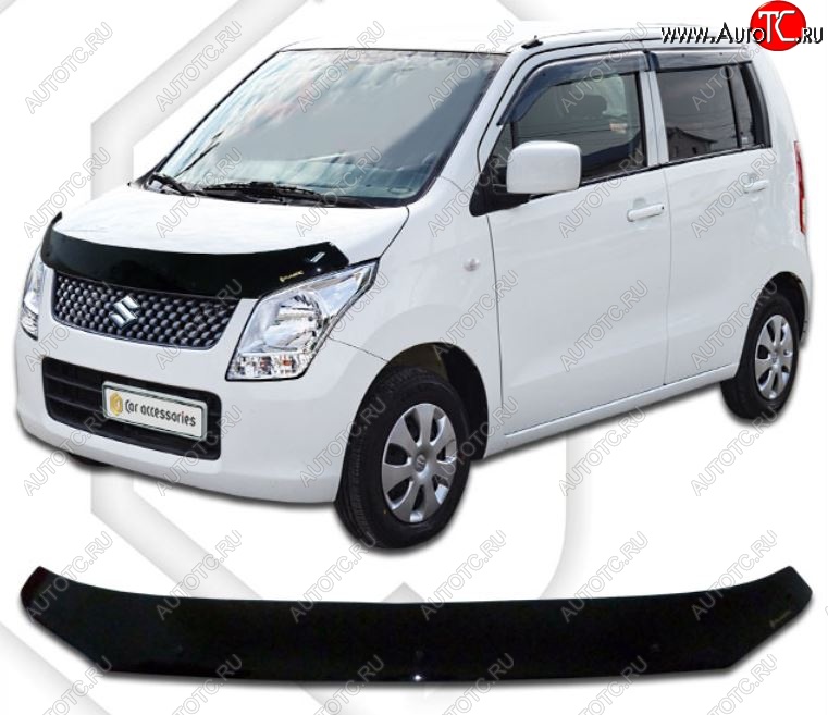 1 899 р. Дефлектор капота CA-Plastiс  Suzuki Wagon R  MH23S (2008-2012) (серия Classic черный, Без надписи)  с доставкой в г. Керчь