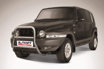 Защита переднего бампера Slitkoff (высокая, d57 мм) ТАГАЗ Tager  5d (2008-2012)