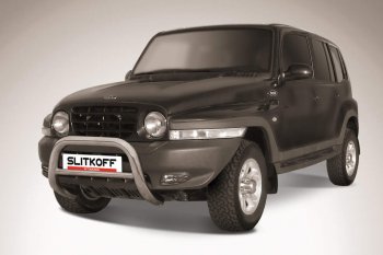Защита переднего бампера Slitkoff (низкая, d76 мм) ТАГАЗ Tager  5d (2008-2012)