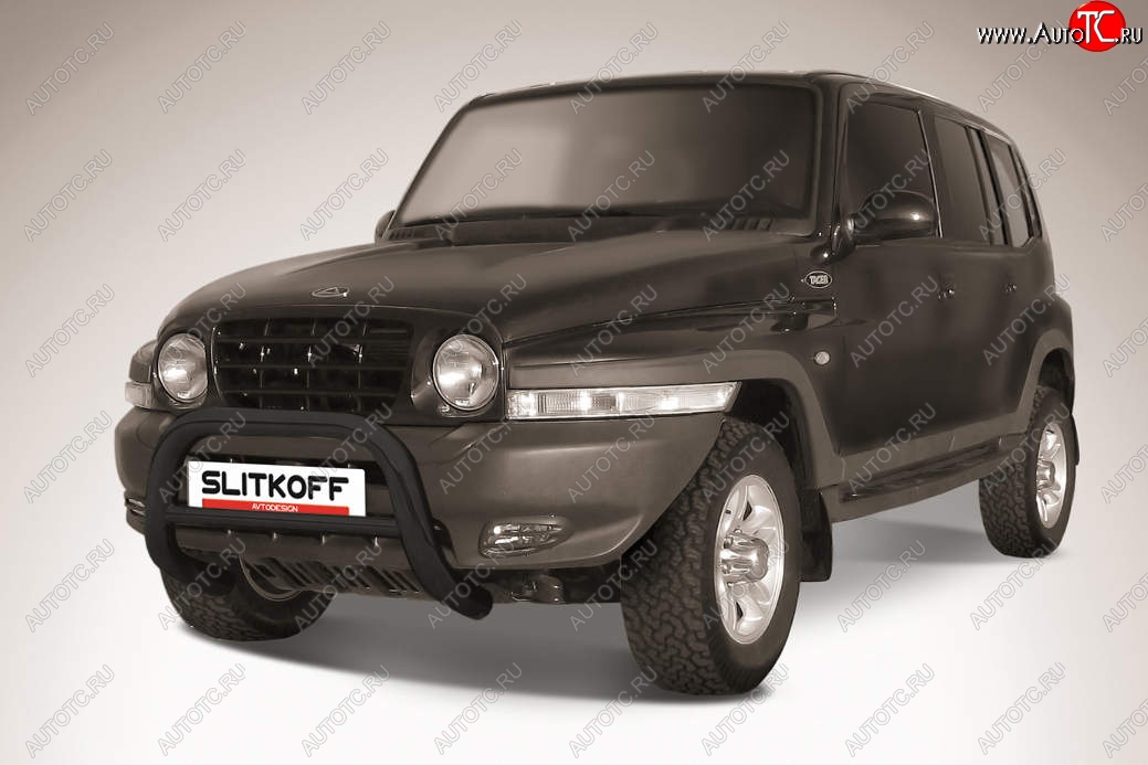 21 999 р. Защита переднего бампера Slitkoff (низкая, d76 мм) ТАГАЗ Tager 5d (2008-2012) (Сталь с полимерным покрытием. Цвет: чёрный)  с доставкой в г. Керчь