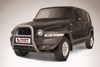 Защита переднего бампера Slitkoff (высокая, d76 мм) ТАГАЗ Tager  5d (2008-2012)