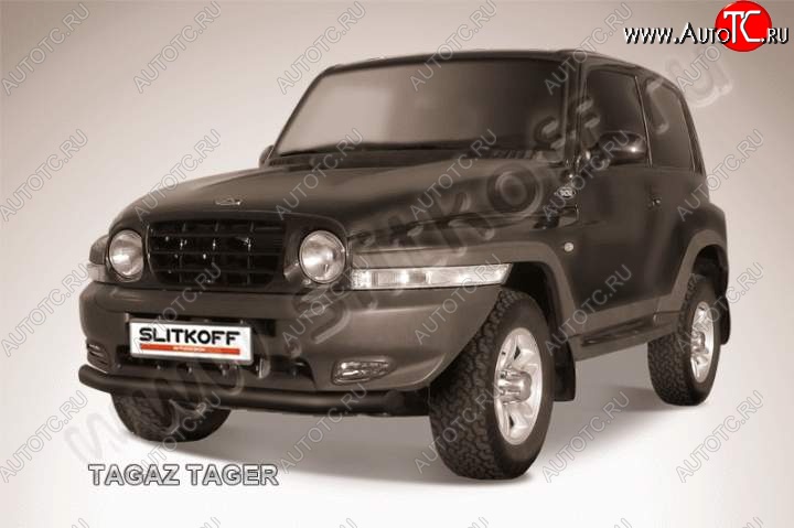 8 849 р. Защита переднего бампер Slitkoff ТАГАЗ Tager 3d (2008-2012) (Цвет: серебристый)  с доставкой в г. Керчь