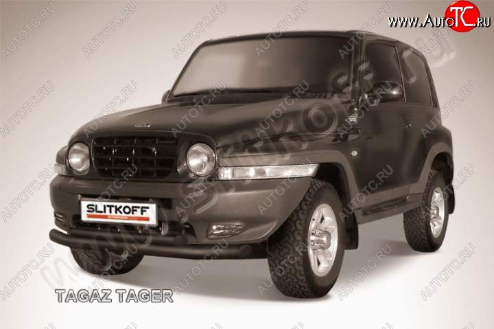 10 699 р. Защита переднего бампер Slitkoff  ТАГАЗ Tager  3d (2008-2012) (Цвет: серебристый)  с доставкой в г. Керчь
