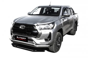 Защита переднего бампера Slitkoff (Ø 76+Ø 57, двойная). Toyota Hilux  AN120 (2017-2020) 1-ый рестайлинг (Нержавеющая сталь)