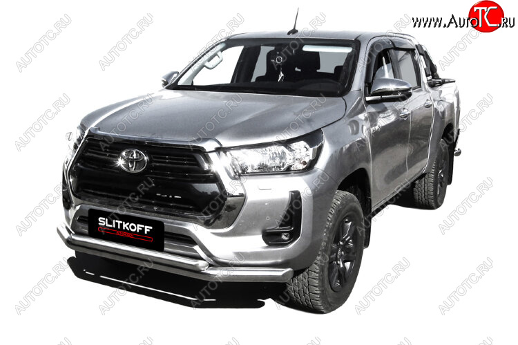 22 699 р. Защита переднего бампера Slitkoff (Ø 76+Ø 57, двойная).  Toyota Hilux  AN120 (2017-2020) 1-ый рестайлинг (Нержавеющая сталь)  с доставкой в г. Керчь