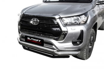 22 699 р. Защита переднего бампера Slitkoff (Ø 76+Ø 57, двойная).  Toyota Hilux  AN120 (2017-2020) 1-ый рестайлинг (Нержавеющая сталь)  с доставкой в г. Керчь. Увеличить фотографию 3