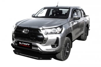 Защита переднего бампера Slitkoff (Ø 76+Ø 57 мм, двойная). Toyota Hilux  AN120 (2017-2020) 1-ый рестайлинг (Сталь с полимерным покрытием. Цвет: черный)