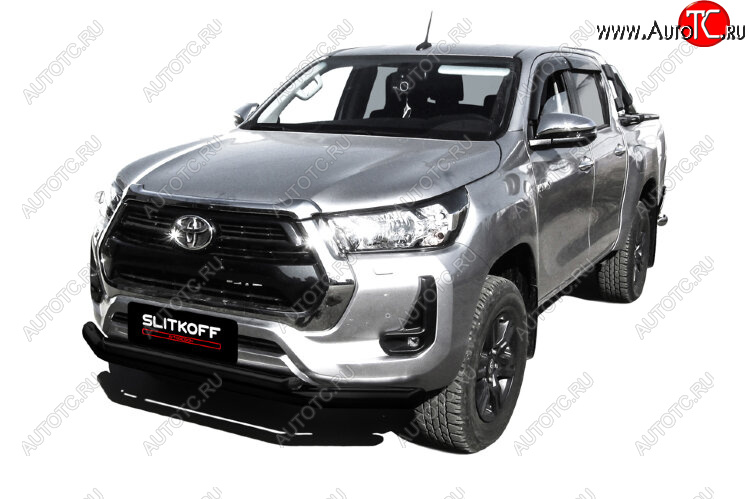 15 899 р. Защита переднего бампера Slitkoff (Ø 76+Ø 57 мм, двойная).  Toyota Hilux  AN120 (2017-2020) 1-ый рестайлинг (Сталь с полимерным покрытием. Цвет: черный)  с доставкой в г. Керчь