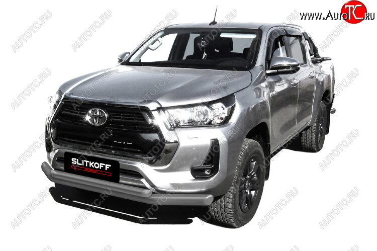 15 899 р. Защита переднего бампера Slitkoff (Ø 76+Ø 57, двойная).  Toyota Hilux  AN120 (2017-2020) 1-ый рестайлинг (Сталь с полимерным покрытием. Цвет: серебристый)  с доставкой в г. Керчь