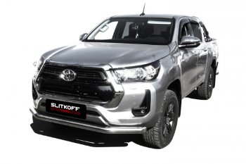 Защита переднего бампера Slitkoff (Ø 76 мм). Toyota Hilux  AN120 (2017-2020) 1-ый рестайлинг (Нержавеющая сталь)