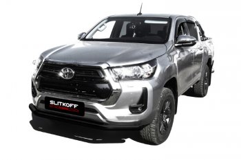 Защита переднего бампера Slitkoff (Ø 76 мм). Toyota Hilux  AN120 (2017-2020) 1-ый рестайлинг (Сталь с полимерным покрытием. Цвет: черный)