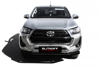 13 449 р. Защита переднего бампера Slitkoff (Ø 76 мм). Toyota Hilux AN120 1-ый рестайлинг (2017-2020) (Сталь с полимерным покрытием. Цвет: черный)  с доставкой в г. Керчь. Увеличить фотографию 2