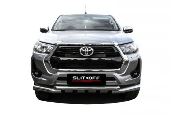 24 649 р. Защита переднего бампера Slitkoff (Ø 76+Ø 57, двойная с профильной ЗК). Toyota Hilux AN120 1-ый рестайлинг (2017-2020)  с доставкой в г. Керчь. Увеличить фотографию 3