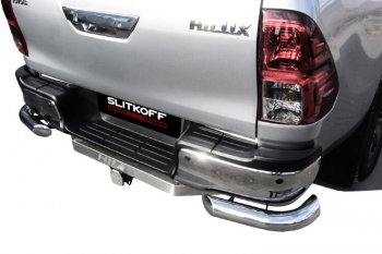 12 999 р. Защита заднего бампера Slitkoff (Ø 76 мм, уголки)  Toyota Hilux  AN120 (2017-2020) 1-ый рестайлинг (Нержавеющая сталь)  с доставкой в г. Керчь. Увеличить фотографию 3