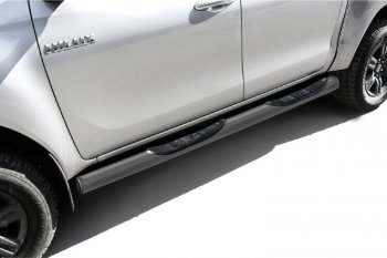 Защита порогов Slitkoff (Ø 76 мм, с проступями) Toyota Hilux  AN120 (2017-2020) 1-ый рестайлинг (Сталь с полимерным покрытием. Цвет: серебристый)