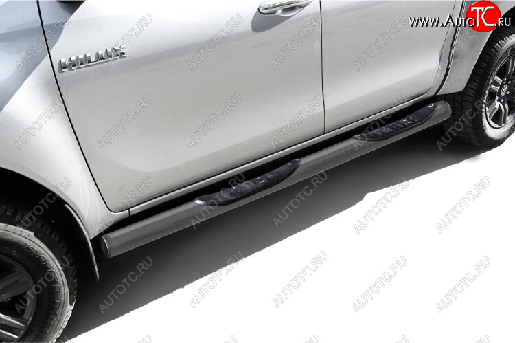 15 899 р. Защита порогов Slitkoff (Ø 76 мм, с проступями)  Toyota Hilux  AN120 (2017-2020) 1-ый рестайлинг (Сталь с полимерным покрытием. Цвет: серебристый)  с доставкой в г. Керчь