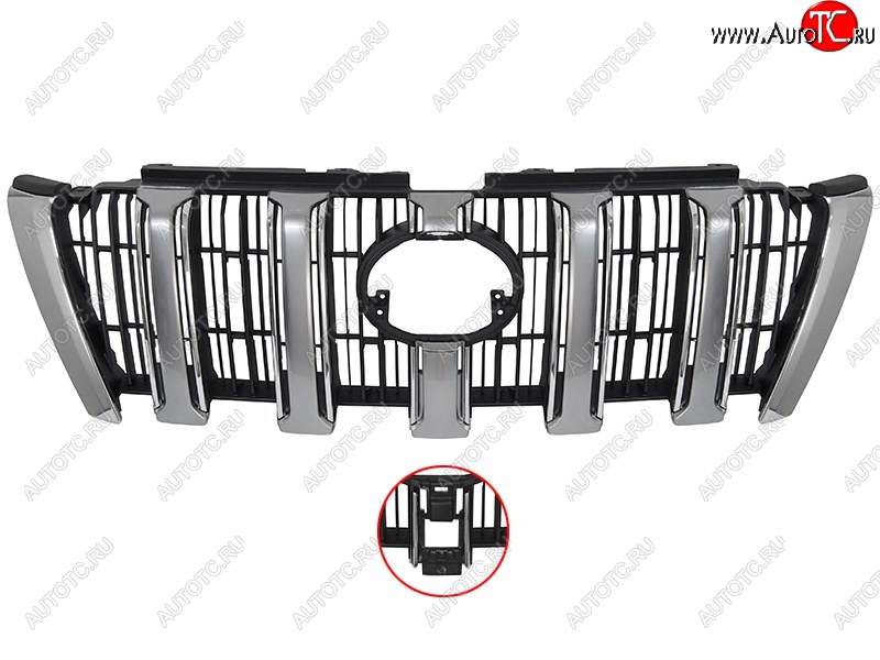 9 349 р. Решётка радиатора SAT (под камеру, хром-серебро)  Toyota Land Cruiser Prado  J150 (2013-2017) 1-ый рестайлинг  с доставкой в г. Керчь