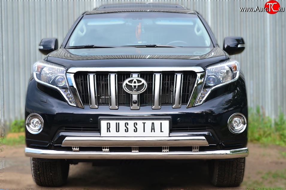 18 649 р. Защита переднего бампера (2 трубыØ76 и 75х42 мм, нержавейка) Russtal Toyota Land Cruiser Prado J150 1-ый рестайлинг (2013-2017)  с доставкой в г. Керчь