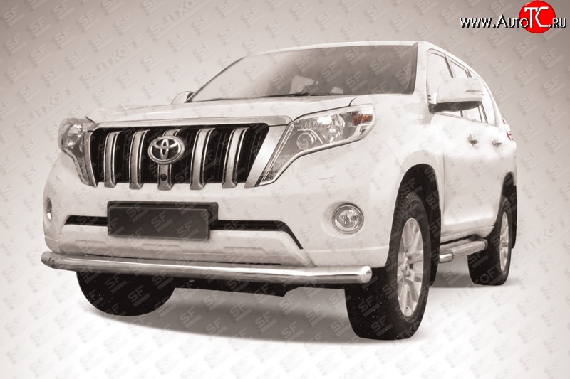 16 349 р. Одинарная защита переднего бампера диаметром 76 мм Slitkoff  Toyota Land Cruiser Prado  J150 (2013-2017) 1-ый рестайлинг (Цвет: нержавеющая полированная сталь)  с доставкой в г. Керчь