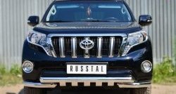 Защита переднего бампера (2 трубы Ø76 мм с зубами, нержавейка) SLITKOFF Toyota Land Cruiser Prado  J150 (2013-2017) 1-ый рестайлинг