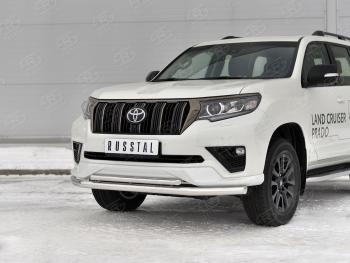 Защита переднего бампера (2 трубы Ø63 и 42 мм, нержавейка, BLACK ONYX 2020) SLITKOFF Toyota Land Cruiser Prado  J150 (2020-2025) 3-ий рестайлинг