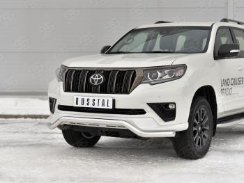 17 799 р. Защита переднего бампера (Ø63 мм волна, нержавейка, BLACK ONYX) SLITKOFF Toyota Land Cruiser Prado J150 3-ий рестайлинг (2020-2025)  с доставкой в г. Керчь. Увеличить фотографию 2