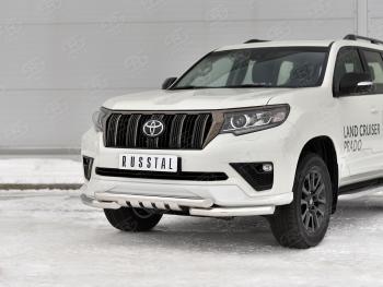 Защита переднего бампера (Ø63 мм с клыками, нержавейка, BLACK ONYX) SLITKOFF Toyota Land Cruiser Prado  J150 (2020-2025) 3-ий рестайлинг