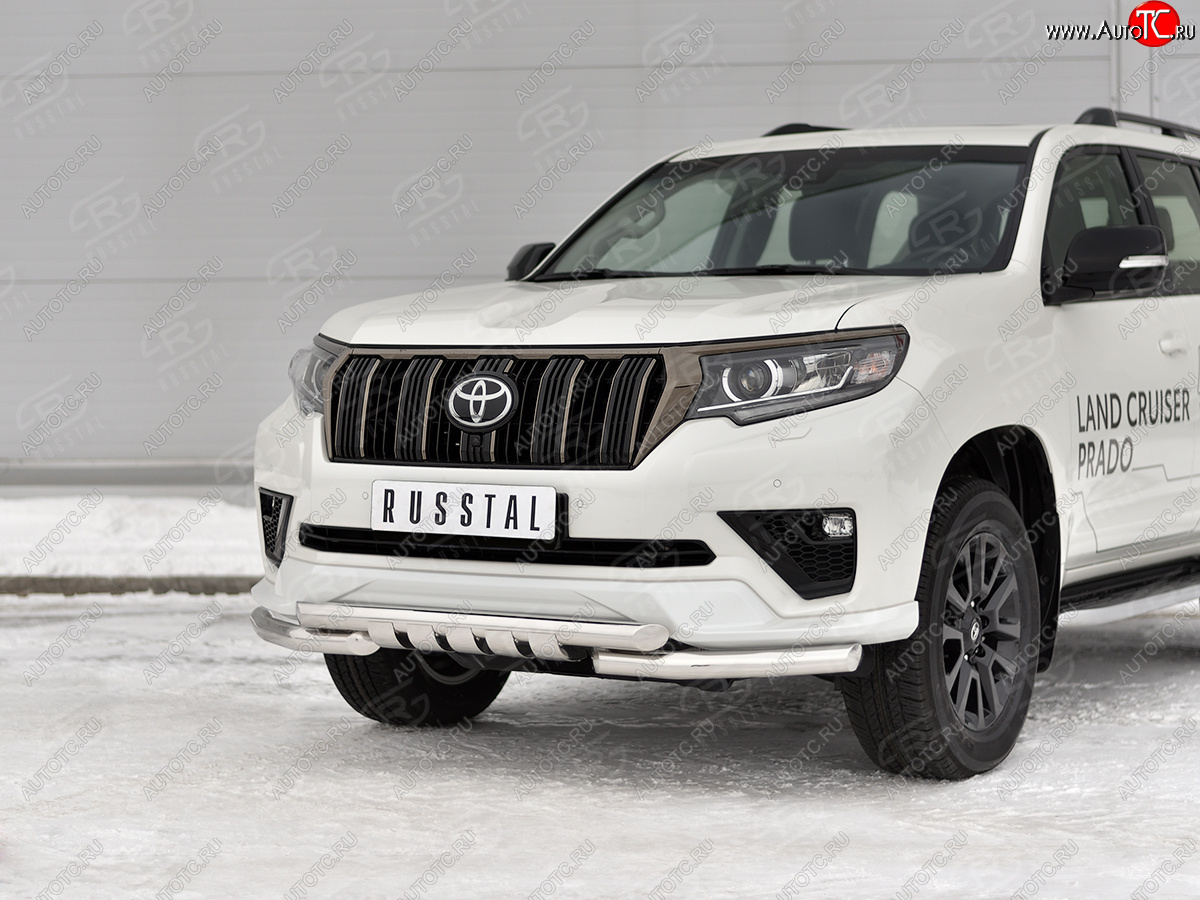 27 899 р. Защита переднего бампера (Ø63 мм с клыками, нержавейка, BLACK ONYX) SLITKOFF Toyota Land Cruiser Prado J150 3-ий рестайлинг (2020-2025)  с доставкой в г. Керчь