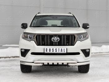 27 899 р. Защита переднего бампера (Ø63 мм с клыками, нержавейка, BLACK ONYX) SLITKOFF Toyota Land Cruiser Prado J150 3-ий рестайлинг (2020-2025)  с доставкой в г. Керчь. Увеличить фотографию 2