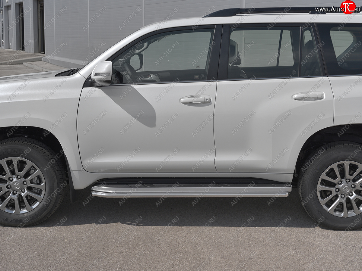14 899 р. Защита порогов (Ø42 мм, BLACK ONYX) SLITKOFF  Toyota Land Cruiser Prado  J150 (2020-2025) 3-ий рестайлинг (полированная нержавейка)  с доставкой в г. Керчь
