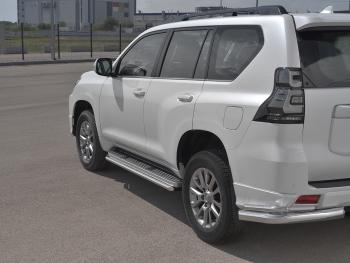 14 899 р. Защита порогов (Ø42 мм, BLACK ONYX) SLITKOFF  Toyota Land Cruiser Prado  J150 (2020-2025) 3-ий рестайлинг (полированная нержавейка)  с доставкой в г. Керчь. Увеличить фотографию 2