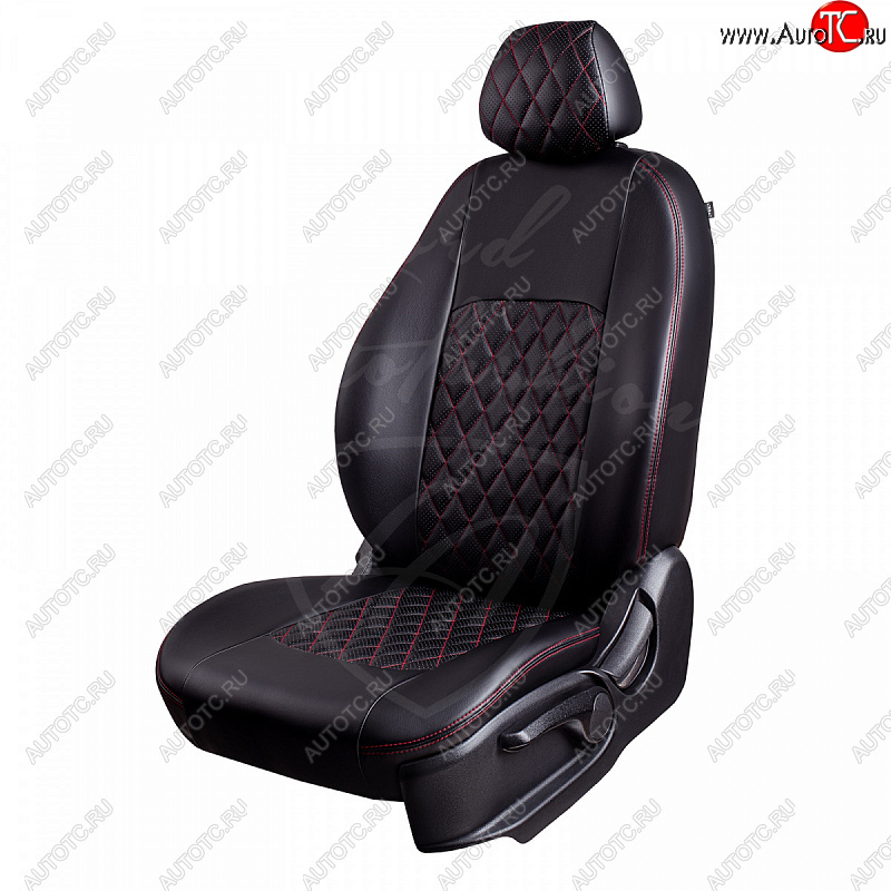 9 449 р. Чехлы для сидений Lord Autofashion Турин Ромб (экокожа) Toyota Avensis T250 седан дорестайлинг (2003-2006) (Черный, вставка черная, строчка красная)  с доставкой в г. Керчь