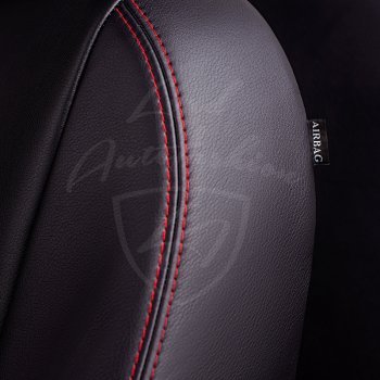 9 449 р. Чехлы для сидений Lord Autofashion Турин Ромб (экокожа) Toyota Avensis T250 седан дорестайлинг (2003-2006) (Черный, вставка черная, строчка красная)  с доставкой в г. Керчь. Увеличить фотографию 2