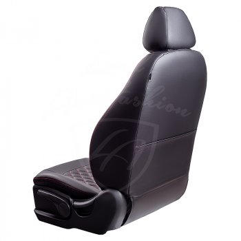 9 449 р. Чехлы для сидений Lord Autofashion Турин Ромб (экокожа) Toyota Avensis T250 седан дорестайлинг (2003-2006) (Черный, вставка черная, строчка красная)  с доставкой в г. Керчь. Увеличить фотографию 3