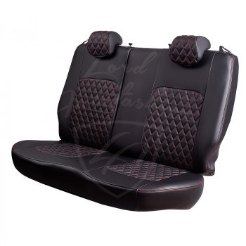 9 449 р. Чехлы для сидений Lord Autofashion Турин Ромб (экокожа) Toyota Avensis T250 седан дорестайлинг (2003-2006) (Черный, вставка черная, строчка красная)  с доставкой в г. Керчь. Увеличить фотографию 4