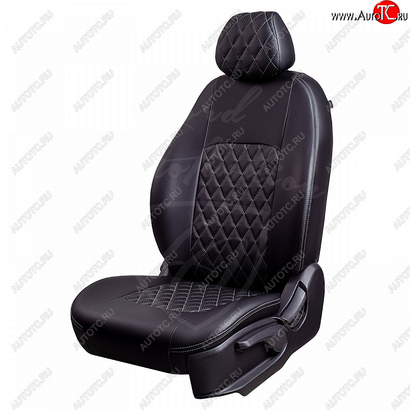 9 449 р. Чехлы для сидений Lord Autofashion Турин Ромб (экокожа) Toyota Avensis T250 седан дорестайлинг (2003-2006) (Черный, вставка черная, строчка серая)  с доставкой в г. Керчь