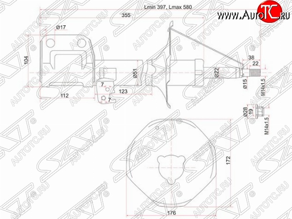 3 679 р. Правый амортизатор передний SAT Toyota Avensis T250 универсал дорестайлинг (2003-2006)  с доставкой в г. Керчь